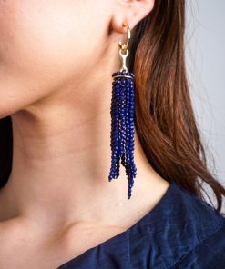 Dark Blue Resin Beaded Hoop Earrings