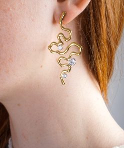 Gold Stainless Steel Irregular Shaped Earrings With Diamonds