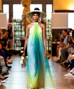 Green Ombre Tulle Sheer Halter Maxi Dress