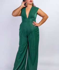 Emerald Luxe Sheen V Neck Aiden Jumpsuit