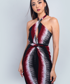 Red Black Print Indo Wrap Halter Top